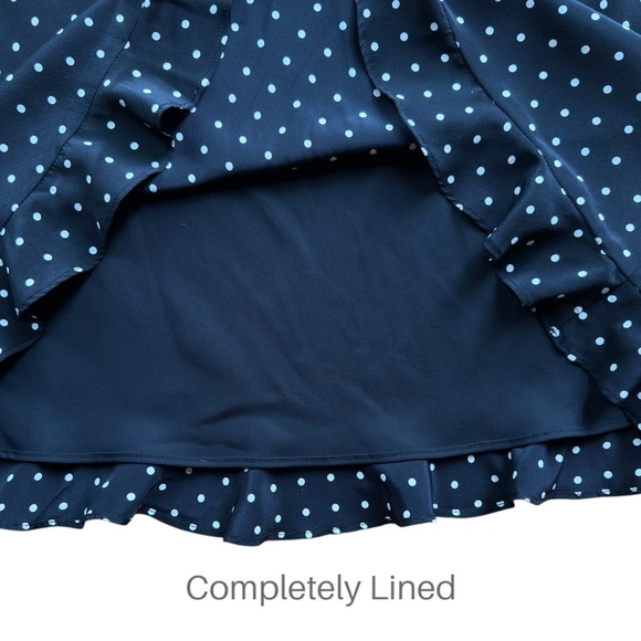 ANN TAYLOR NWOT SILK BLACK & WHITE POLKA DOT RUFFLE HEM SKIRT | LINED SIZE: 14 - Picture 5 of 8